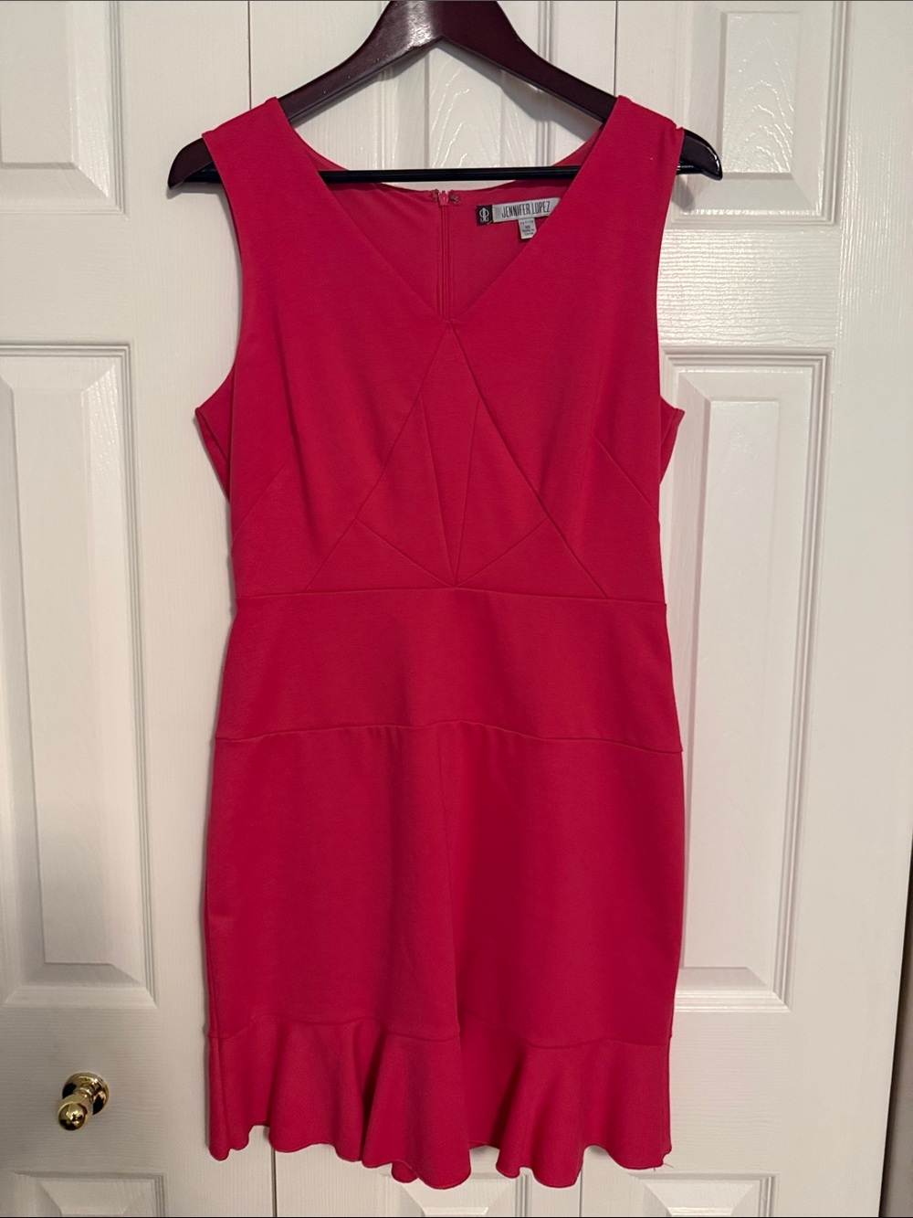 Jennifer Lopez Vibrant Pink Sleeveless Mini Dress with Ruffle Hem